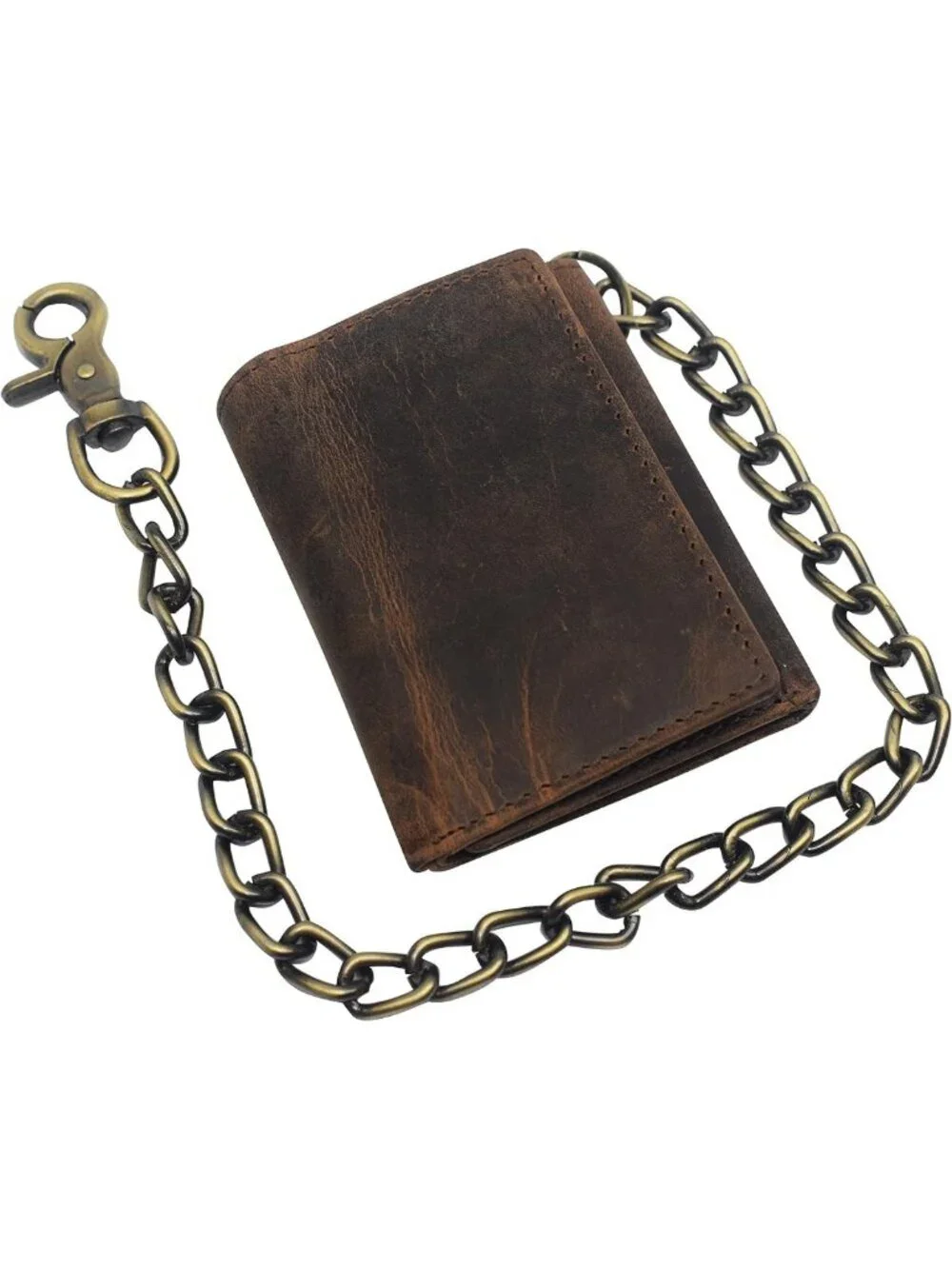 Vintage Leather Biker Chain Wallet for Men - RFID Blocking, Trifold, Snap